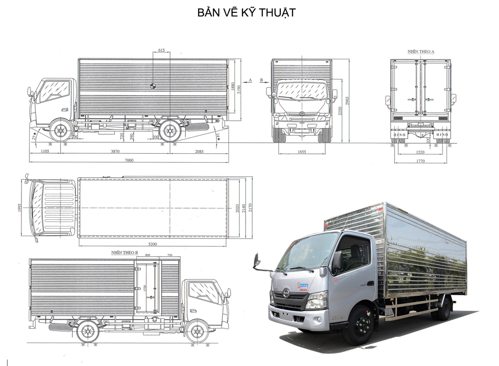 Bản vẽ thùng xe tải hino